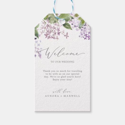 Rustic Lilac Wedding Welcome Geschenkanhänger (Vorderseite)