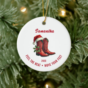 Rustic Line Dance Cowboy Boots Keramik Ornament
