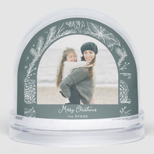 Rustic Line Drawn Christmas Botanical Arch 1-Photo Schneekugeln (Vorderseite)