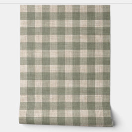 Rustic Linen Buffalo Check Beige and Green Plaid Tapete