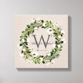 Rustic Linen Wreath Monogram Wedding Keepske Leinwanddruck