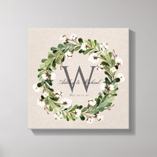 Rustic Linen Wreath Monogram Wedding Keepske Leinwanddruck (Vorderseite)