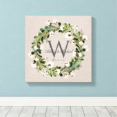 Rustic Linen Wreath Monogram Wedding Keepske Leinwanddruck (Insitu (Holzboden))
