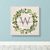 Rustic Linen Wreath Monogram Wedding Keepske Leinwanddruck (Insitu (Holzboden))