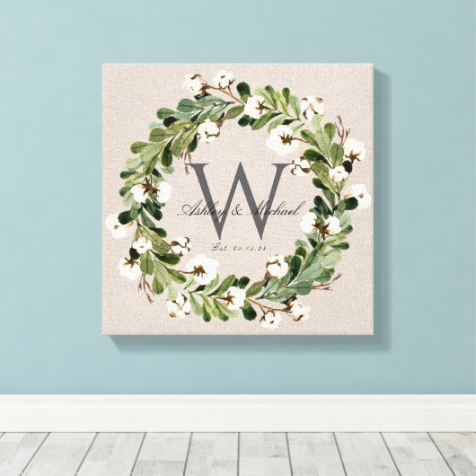 Rustic Linen Wreath Monogram Wedding Keepske Leinwanddruck (Insitu (Holzboden))