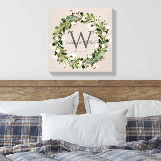 Rustic Linen Wreath Monogram Wedding Keepske Leinwanddruck (Insitu (Schlafzimmer))