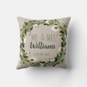 Rustic Linen Wreath Mr & Mrs Wedding Keepake Kissen (Rückseite)