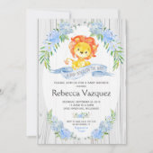 Rustic Lion Blue Floral Baby Shower Einladungen (Vorderseite)