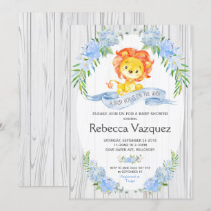 Rustic Lion Blue Floral Baby Shower Einladungen
