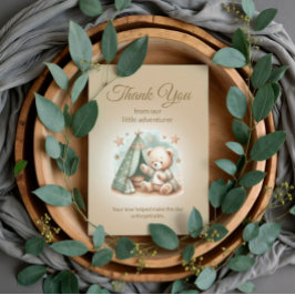 Rustic Little Adventurer Teddy Bear Bear Baby Dankeskarte