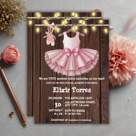 Rustic Little Ballerina Tutu Glitzer Babydusche Einladung