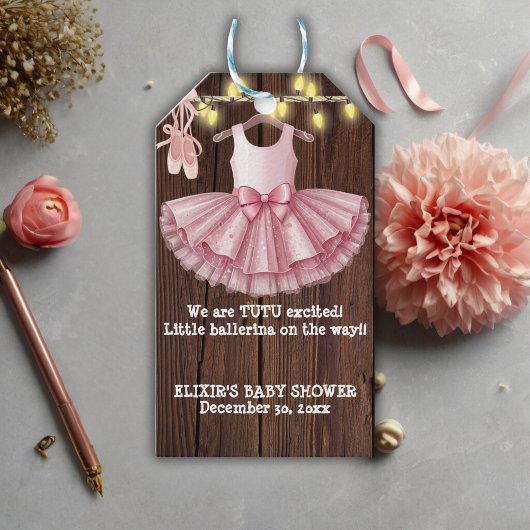 Rustic Little Ballerina Tutu Glitzer Babydusche Geschenkanhänger
