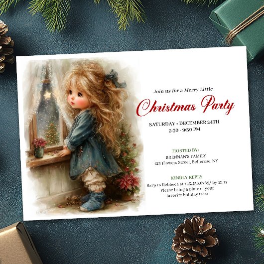 Rustic little girl awaiting Santa printable invite Einladung