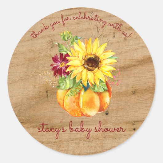 Rustic Little Pumpkin Baby Dusche Runder Aufkleber (Vorderseite)