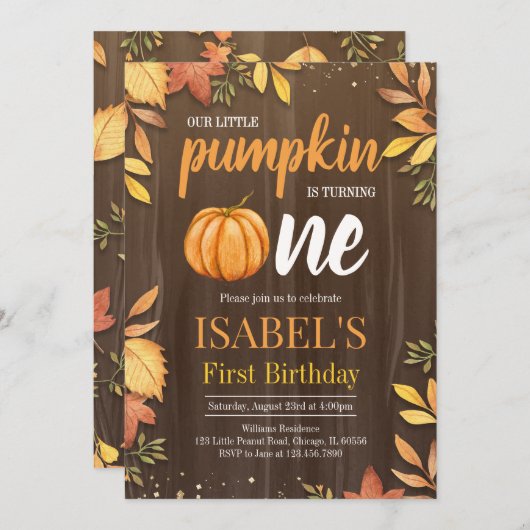 Rustic Little Pumpkin Erster Geburtstag Einladung (Vorne/Hinten)