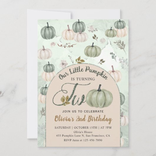 Rustic Little Pumpkin Fall Green 2. Einladung (Vorderseite)