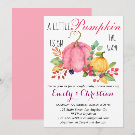 Rustic Little Pumpkin Fall Paare Babydusche Einladung (Vorne/Hinten)
