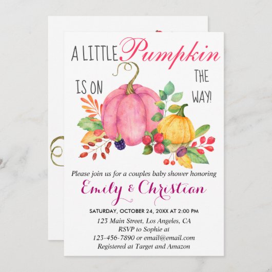 Rustic Little Pumpkin Fall Paare Babydusche Einladung (Vorne/Hinten)