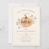 Rustic Little Pumpkin Floral Erster Geburtstag Einladung (Vorderseite)