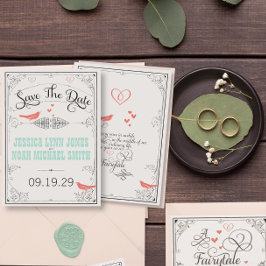 Rustic Love Bird Hört Mint Coral Save the Date