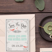 Rustic Love Bird Hört Mint Coral Save the Date