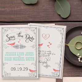 Rustic Love Bird Hört Mint Coral Save the Date