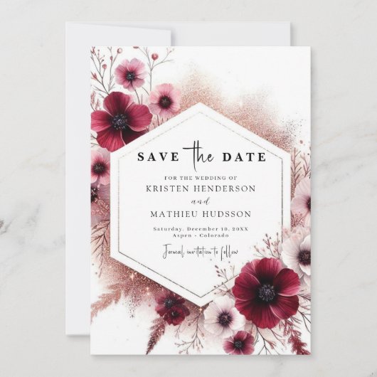 Rustic Lovely Burgundy Wedding Save The Date (Vorderseite)