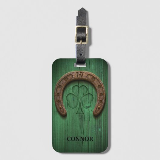 Rustic Lucky Horse Shoe Irish Personalisiert Lugga Gepäckanhänger (Vorderseite Vertikal)