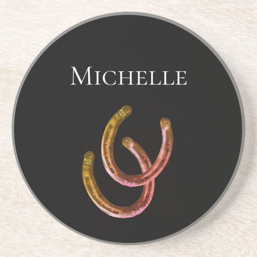 Rustic Lucky Horseshos Monogram Getränkeuntersetzer (Vorne)