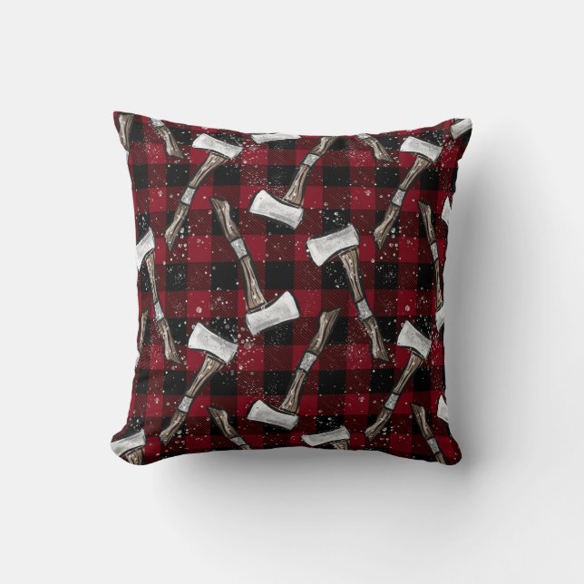 Rustic Lumberjack Axes on Buffalo Plaid Kissen (Vorderseite)