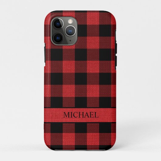 Rustic Lumberjack Red Black Buffalo Karo Name Case-Mate iPhone Hülle (Rückseite)