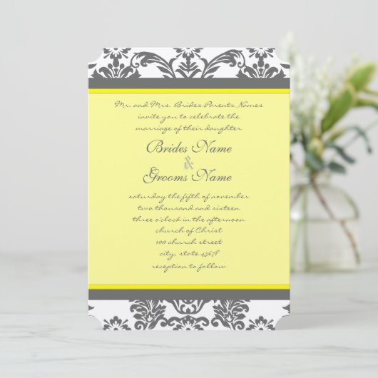 Rustic Luxe Charcoal Gray and Yellow Wedding Einladung (Stehend Vorderseite)