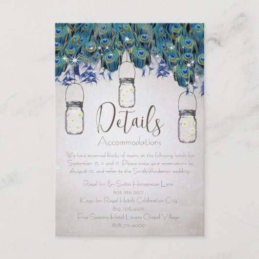 Rustic Luxe Mason Jar Navy Türkise Peacock Begleitkarte (Vorderseite)