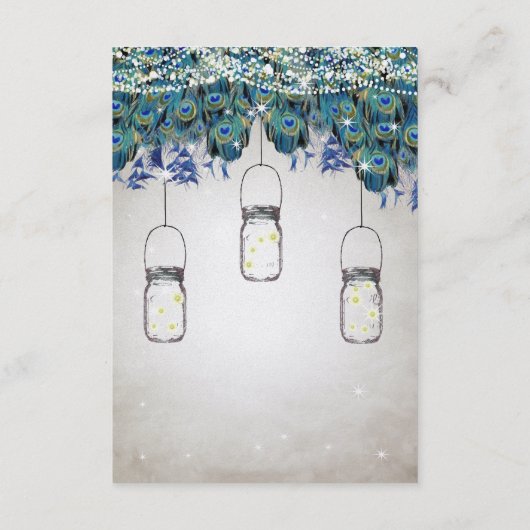 Rustic Luxe Mason Jar Navy Türkise Peacock Begleitkarte (Rückseite)