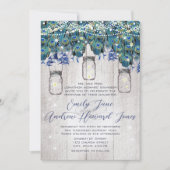 Rustic Luxe Mason Jar Navy Türkise Peacock Einladung (Vorderseite)