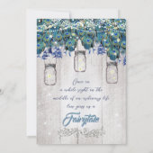 Rustic Luxe Mason Jar Navy Türkise Peacock Einladung (Rückseite)