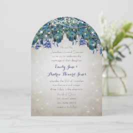 Rustic Luxe Mason Jar Navy Türkise Peacock Einladung