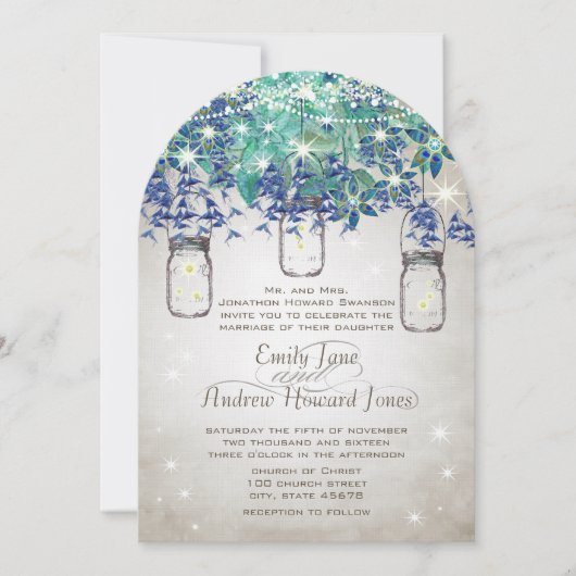 Rustic Luxe Navy und Türkis Mason Jar Einladung (Vorderseite)