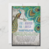 Rustic Luxe Peacock Vintag Feathers Einladung (Vorderseite)