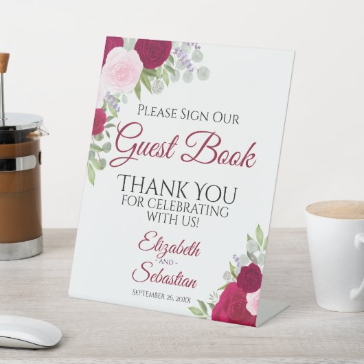 Rustic Magenta Floral Bitte unterschreiben Sie uns Sockelschild (In SItu)