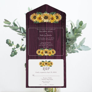 Rustic Magenta Sonnenblume Hochzeit All In One Einladung