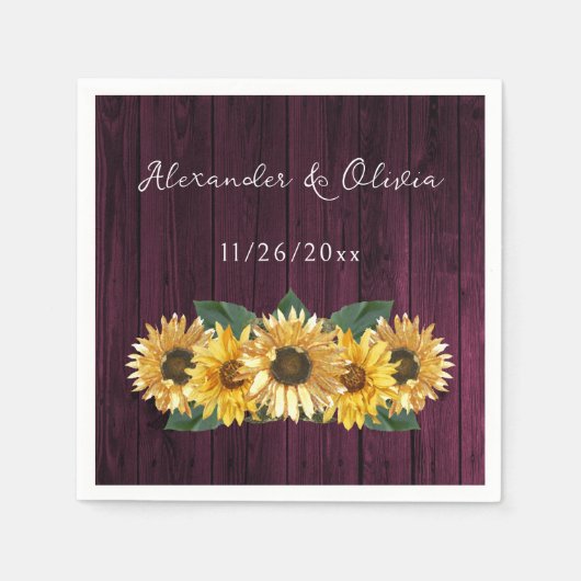 Rustic Magenta Sonnenblume Hochzeit Napkins Serviette (Vorderseite)