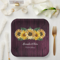 Rustic Magenta Sonnenblume Hochzeitspapier Teller