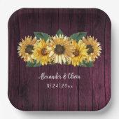 Rustic Magenta Sonnenblume Hochzeitspapier Teller (Vorderseite)