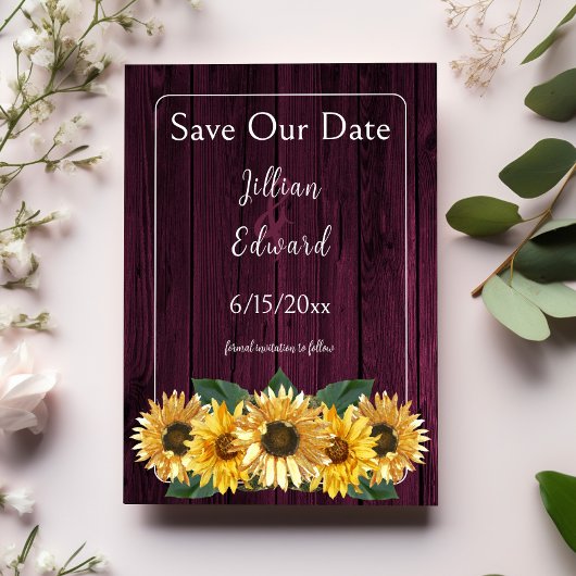 Rustic Magenta Sonnenblume Save the Date Ankündigung