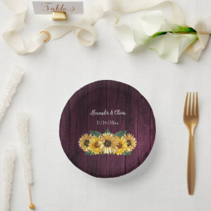 Rustic Magenta Sonnenblumen Hochzeitspapier Bowls Pappteller