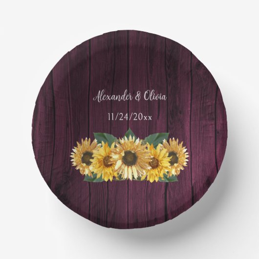 Rustic Magenta Sonnenblumen Hochzeitspapier Bowls Pappteller (Vorderseite)