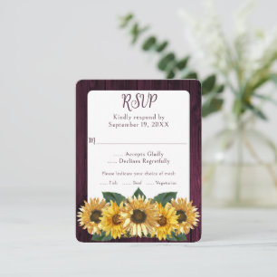 Rustic Magenta Sunflower Wedding RSVP Card Karte