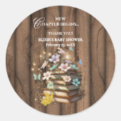 Rustic Magical Storybooks Baby Dusche Runder Aufkleber (Vorderseite)