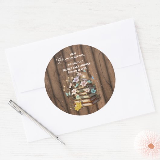 Rustic Magical Storybooks Baby Dusche Runder Aufkleber (Umschlag)